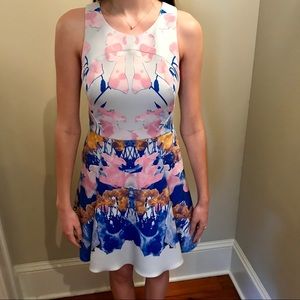 Hunter Bell abstract print, “scuba” material dress